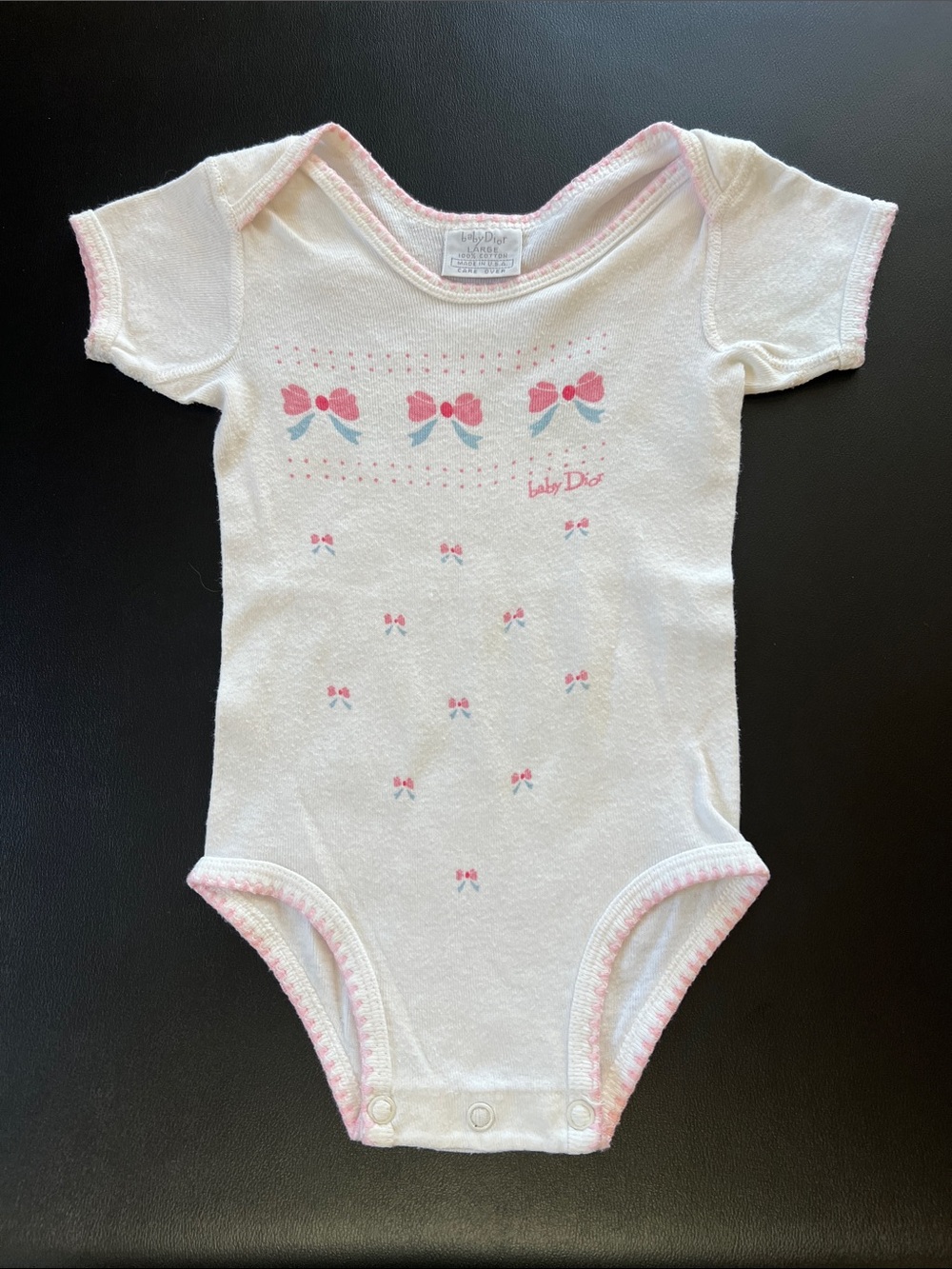 Baby Dior White & Pink Bow-Print Onesie